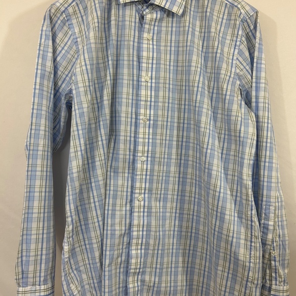 Peter Millar Crown Crafter Blue Yellow Check Size L Cotton Spread Collar Shirt - Picture 3 of 4